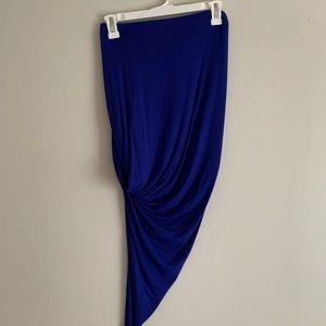 Blue Asymmetrical Knotted Midi Skirt